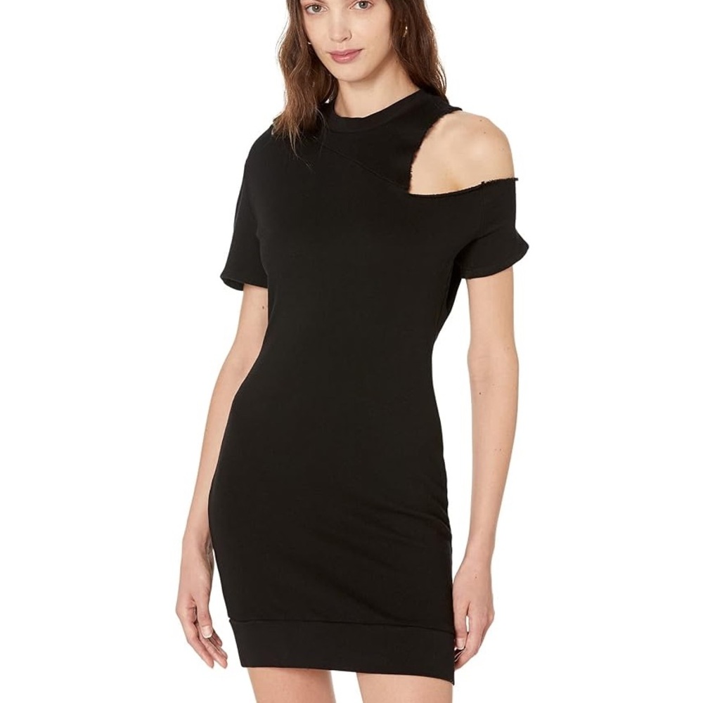 (A13) LNA Zuki Black Asymmetrical Cut Out Shoulder Ribbed Dress, Size M, NWT